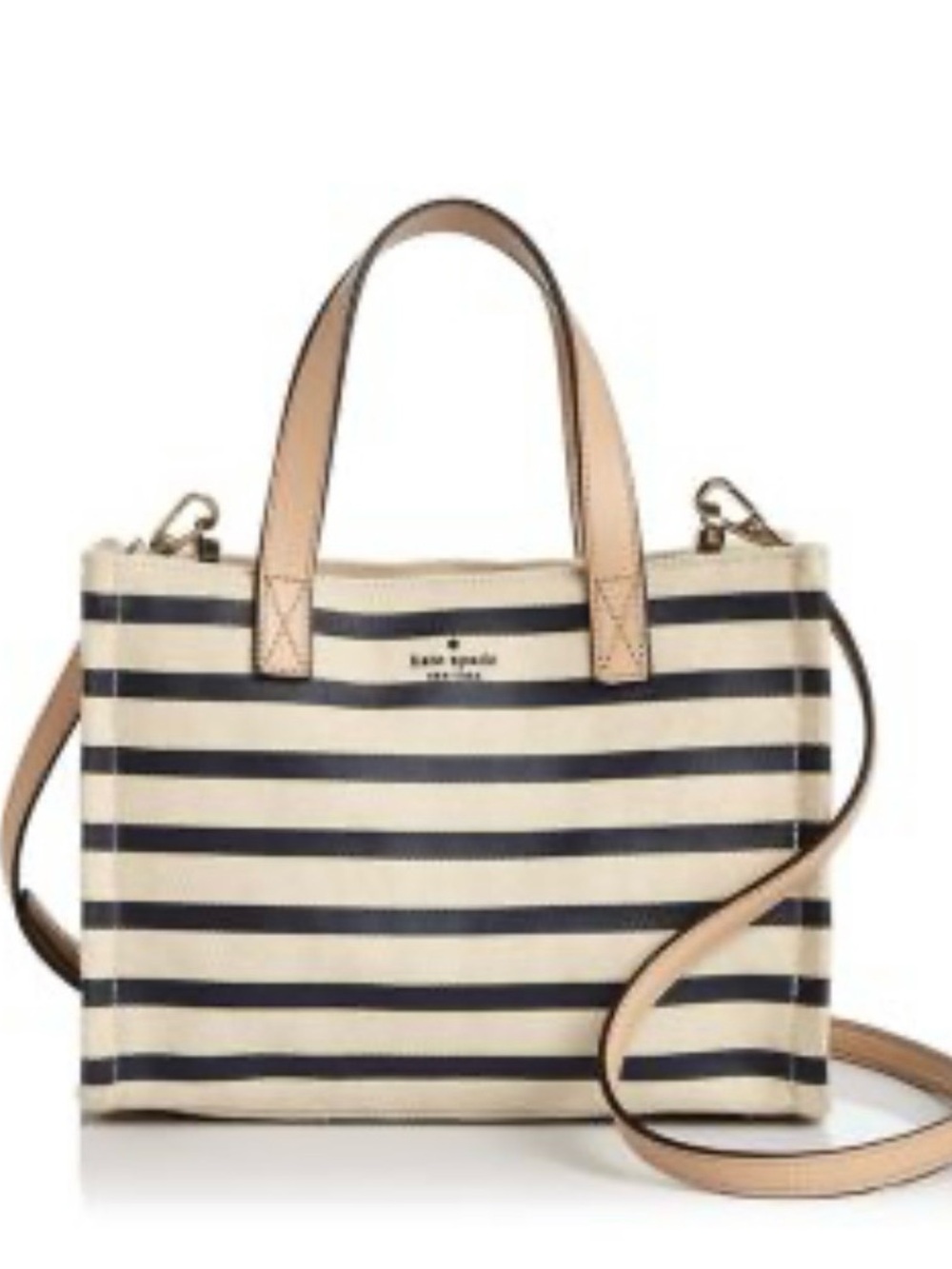 Kate Spade Navy/Cream Striped Canvas Bag with Leather Handles/Strap - Picture 2 of 9